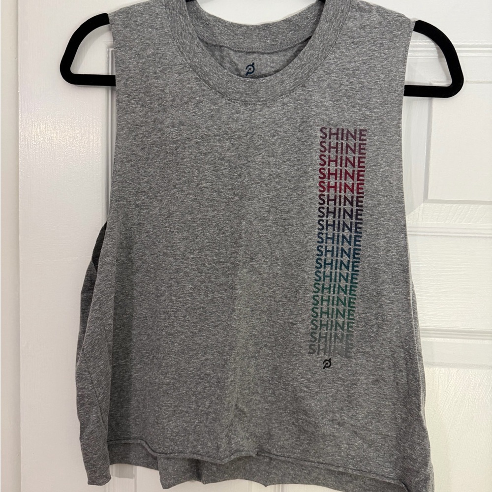 Peloton Gray Muscle Tee with Multicolor Shine Design